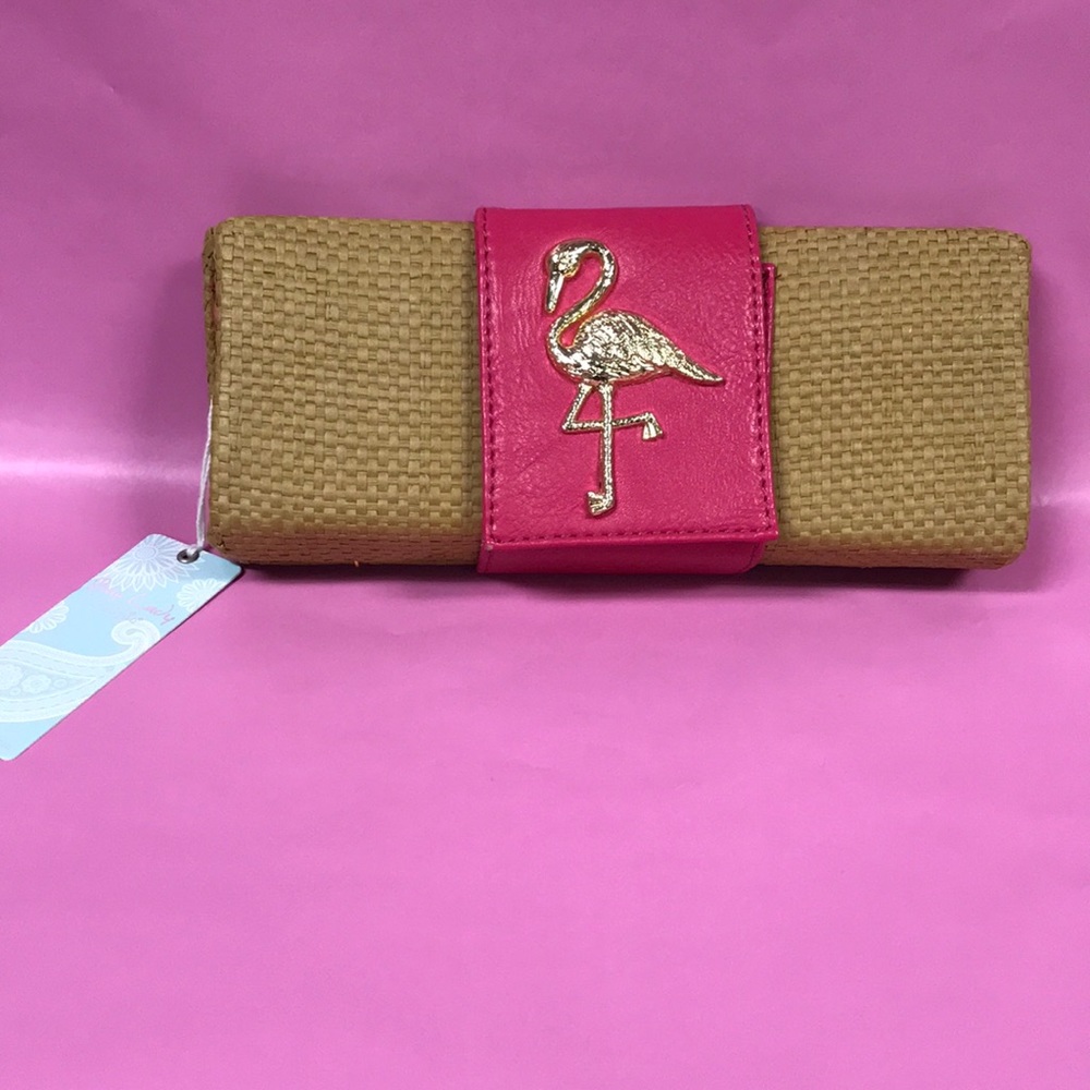 Mudpie Sealife Medallion Straw Clutch - Pink